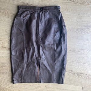 Vintage brown leather high waisted skirt